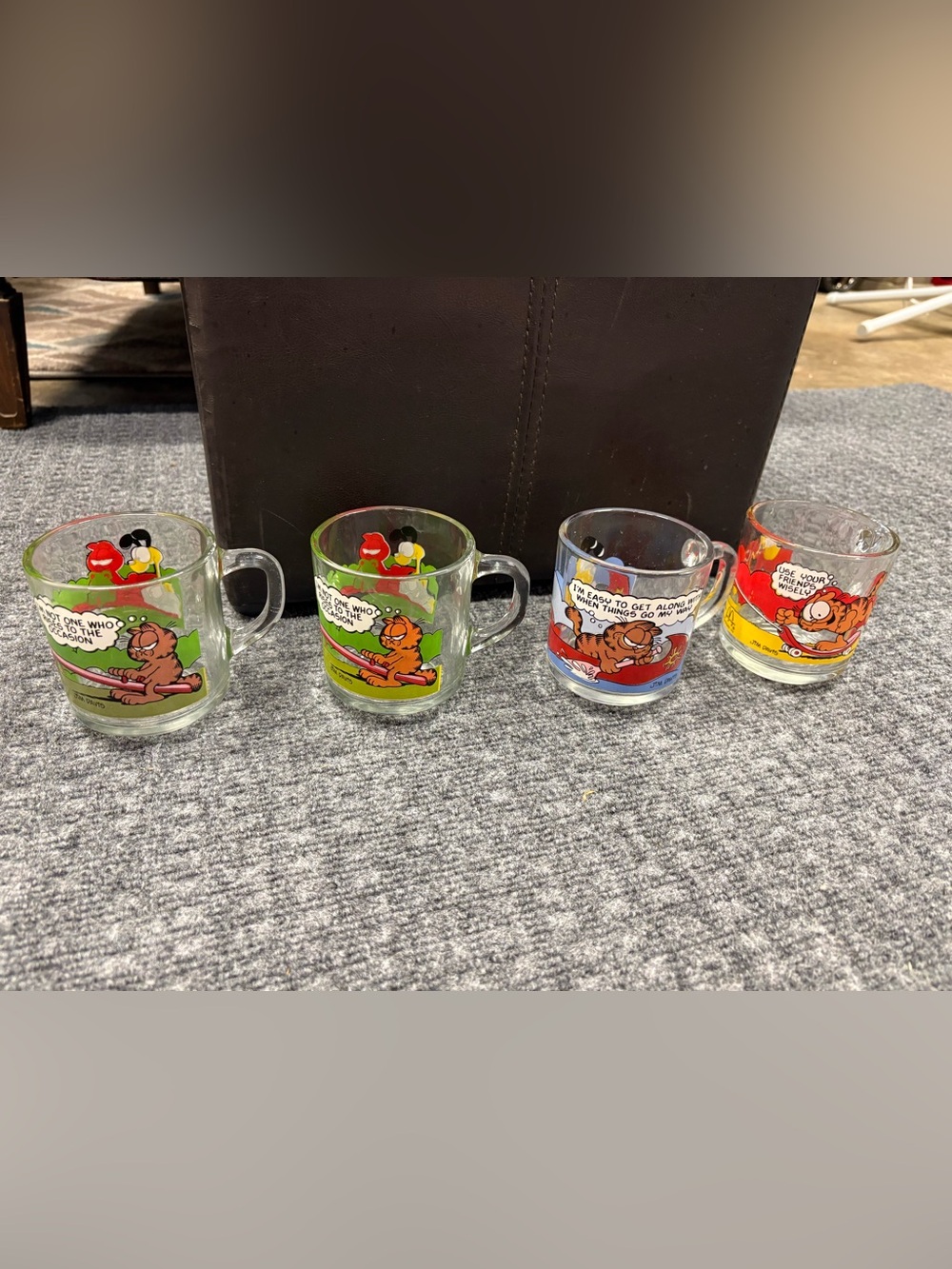 McDonald's Garfield Glass Mugs with Red and Yellow Artwork